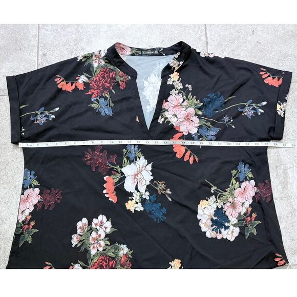 Womens Plus Size Floral Blouse with Notch Neck Cuffed Sleeve Size 3XL - Picture 5 of 13